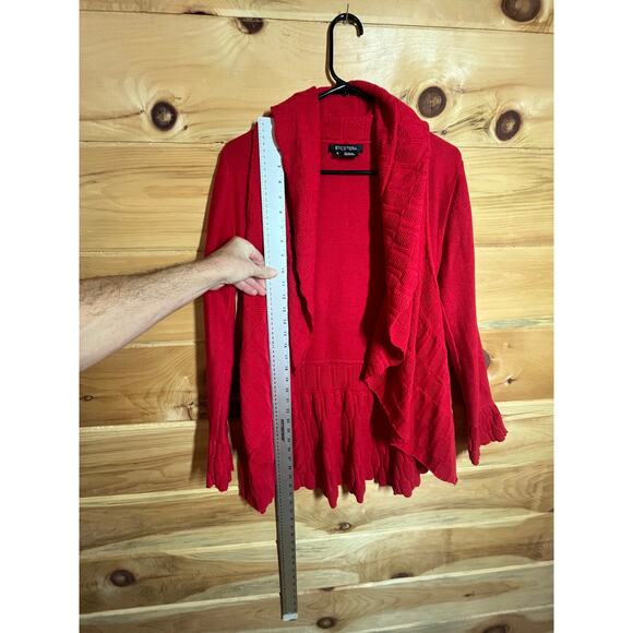 Women's Etcetera Red open font waterfall knit cardigan sweater Size Small. - Picture 8 of 10